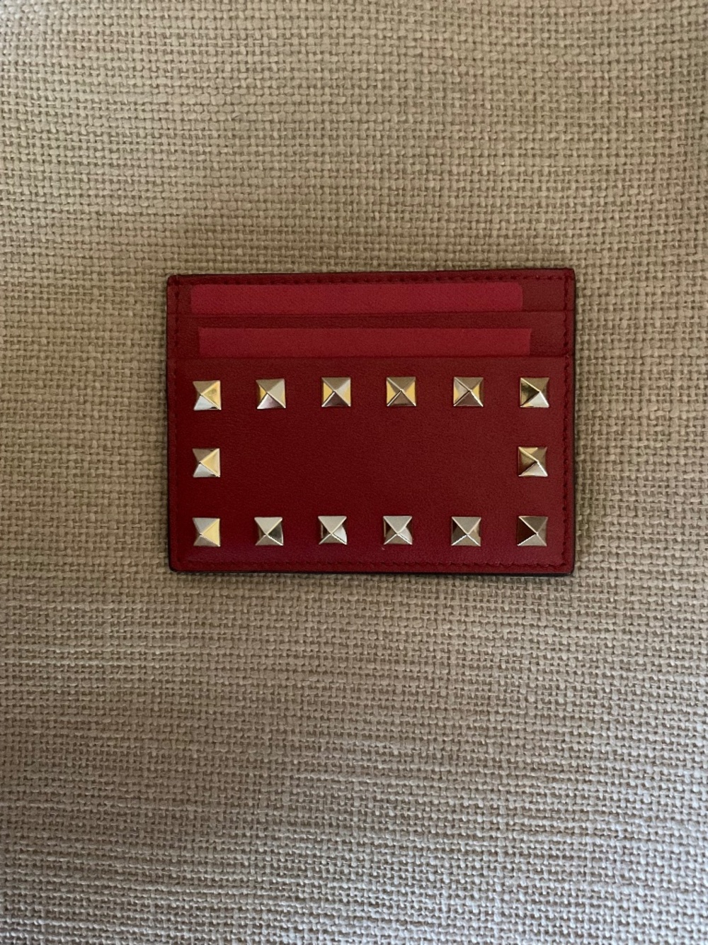 Valentino Rockstud red leather card case